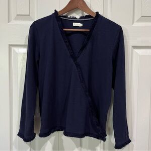 Spartina 449 Clara Convertible Top Cardigan Navy Blue Fringe Top Large